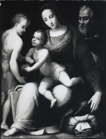 Anonimo — Anonimo fiorentino - sec. XVI - Sacra Famiglia con san Giovannino — insieme